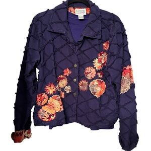 Tantrums Collections size XL navy blue jacket red , orange Appliques